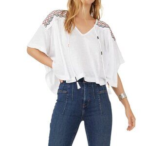 NWT Free People bright white Market embroidered v neck blouse size S